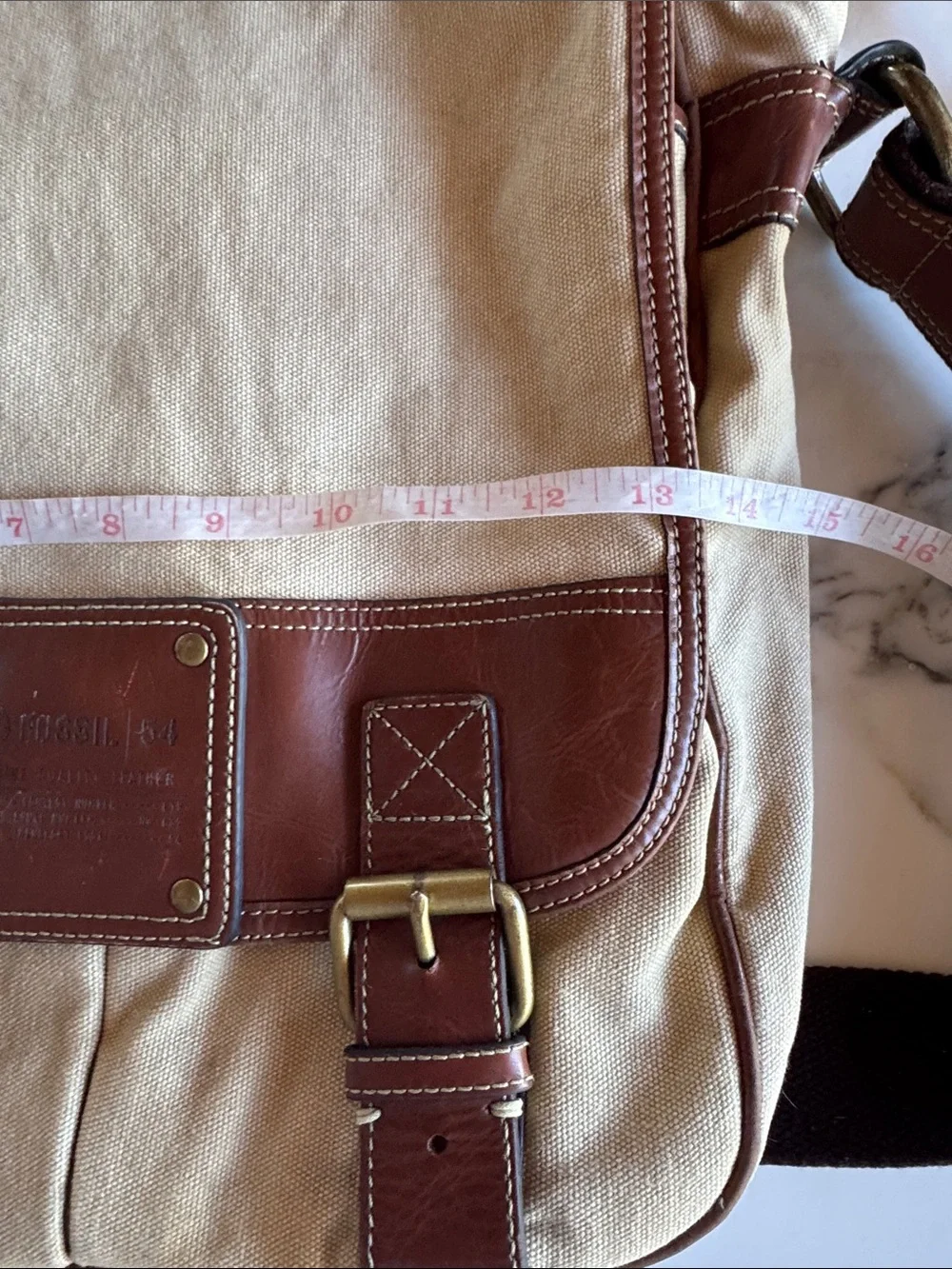 FOSSIL 1954 VTG Canvas Messenger Bag with Brown Leather Trim - Men's Crossbody